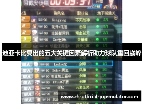 迪亚卡比复出的五大关键因素解析助力球队重回巅峰