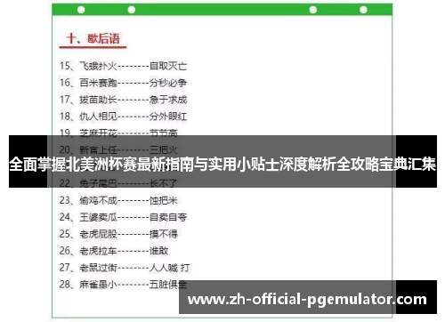全面掌握北美洲杯赛最新指南与实用小贴士深度解析全攻略宝典汇集